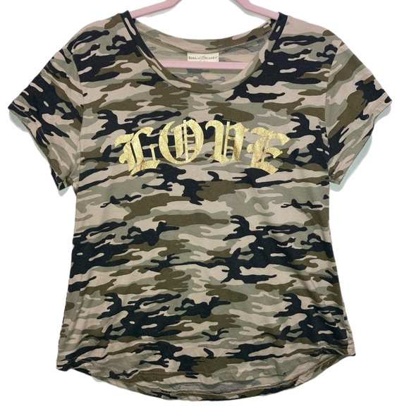 Bobbie Brooks Ladies XL camo ss tee with gold LOVE on front EUC 11091 - Picture 1 of 4